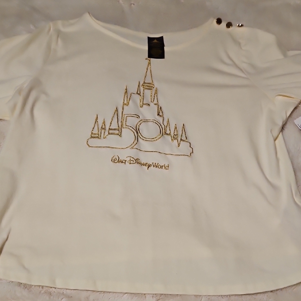 Official Disney 50th Anniversary Shirt with Gold Castle Design